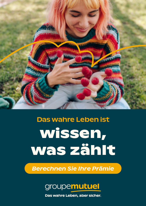 Image der Plakatkampagne und TV-Sponsoring von der zweisprachigen Kommunikationsagentur Numéro10 für die Groupe Mutuel.