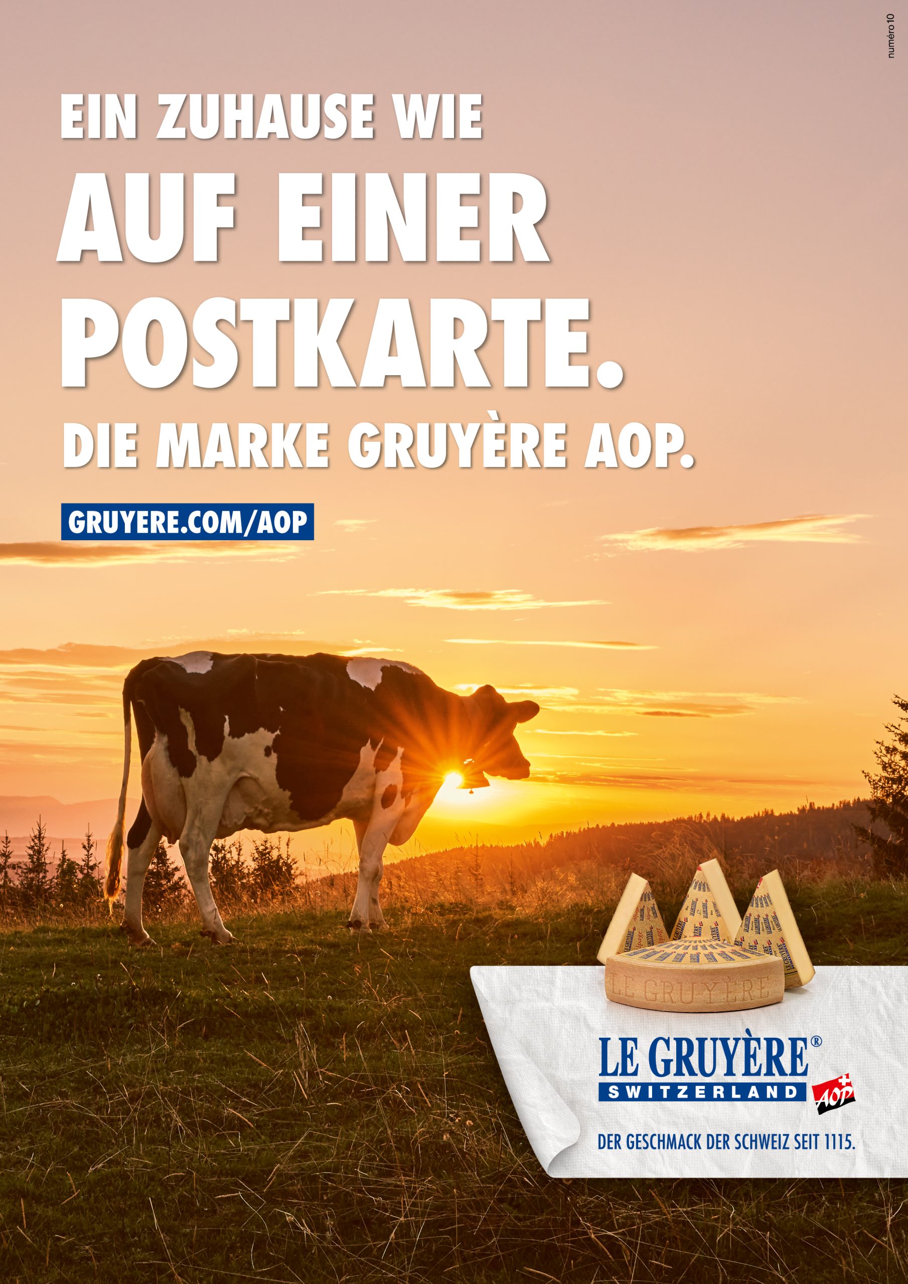Bild der 360-Grad-Kommunikationskampagne, offline und online, national und international, von der zweisprachigen Kommunikationsagentur Numéro10 für Le Gruyère AOP.
