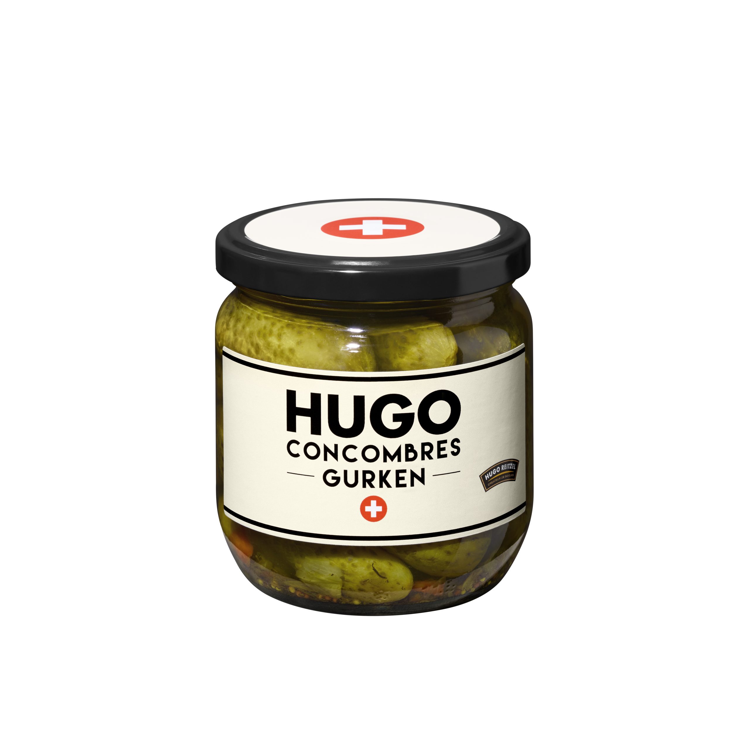 Campagne de stratégie de marque, redesign, identité visuelle et communication digitale de l’agence de publicité romande Numéro10 pour les cornichons Hugo Reitzel.